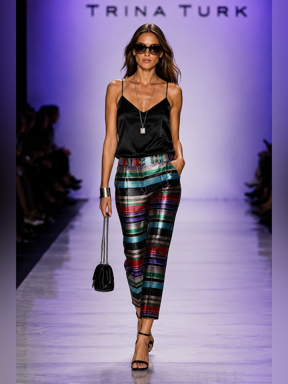 Trina Turk Metallic Multicolor Stripe Jacquard Ankle Pants